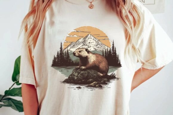 Download Vintage Wilderness Marmot Mountain Adventure Scene Illustration.png - Adventure Collection
